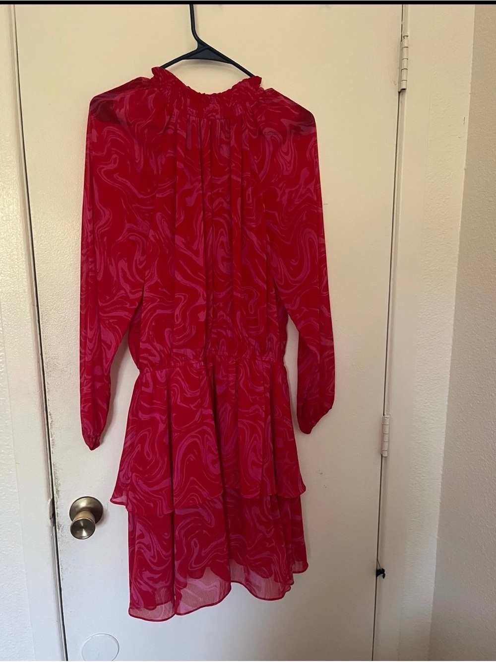 Girls' Red Swirl Tiered Long-Sleeve Dress